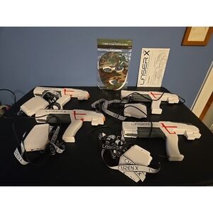 Lot of 4 Laser X Original Blaster White Laser Tag Toy Guns + Hit Sensors + Masks